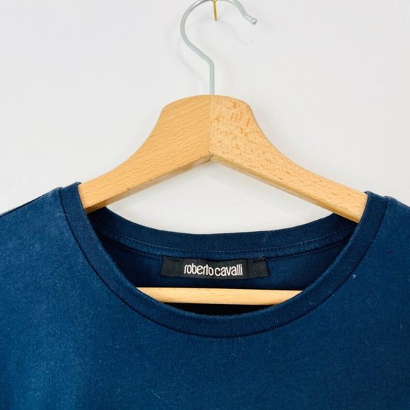 Roberto Cavalli Navy Blue Tiger Print Spell Out Logo Slim Fit T Shirt UK XXL - Picture 7 of 13